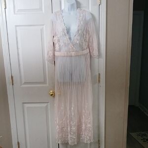 Free People Sheer Lace Light Pink Overlay Sz L EUC
